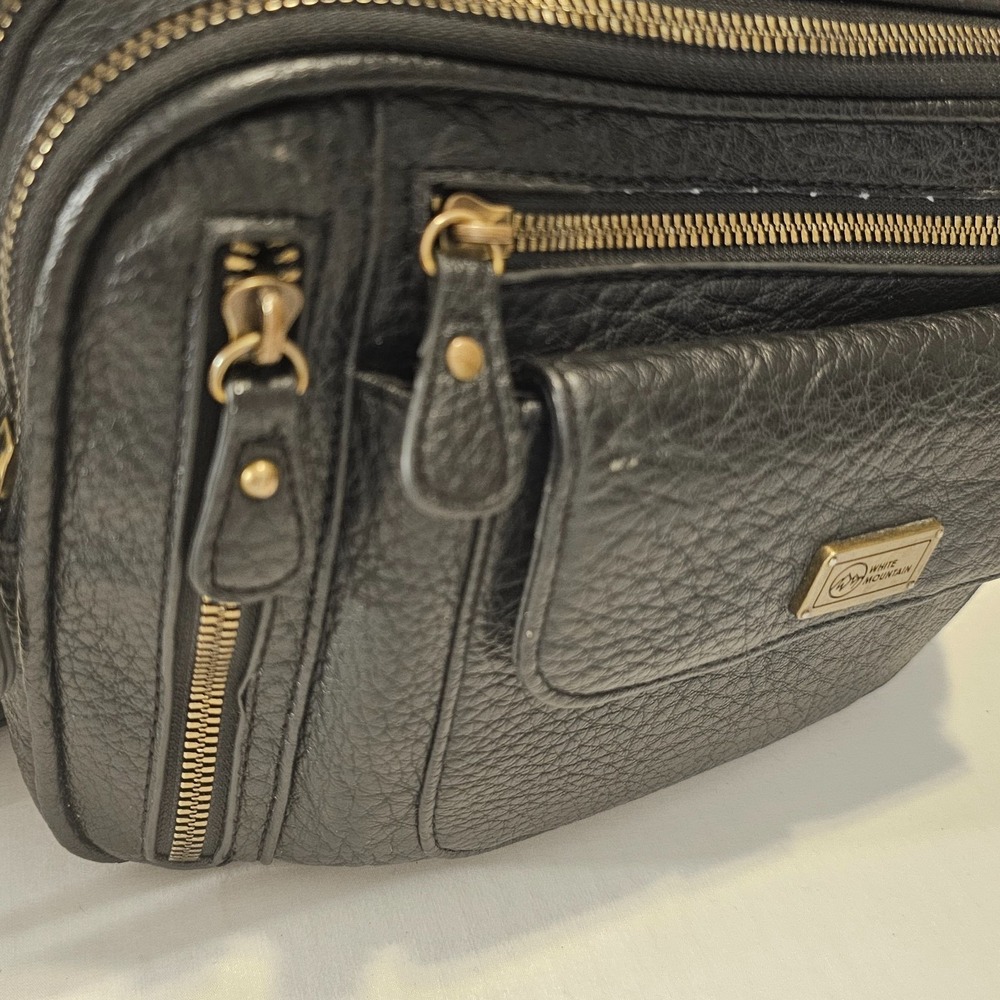White Mountain Camera Crossbody Super Organizer Bag Womens Black Pebbled Leather